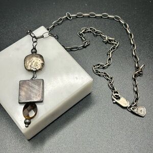 Silpada 925 sterling silver necklace #H04 mother-of-pearl tiger's eye pendant